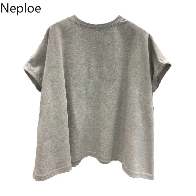 Neploe Solid Oversized T Shirts Women Korean Fashion O Neck Short Sleeve Female Tops Summer 2024 Loose Casual Cotton Ladies Tees