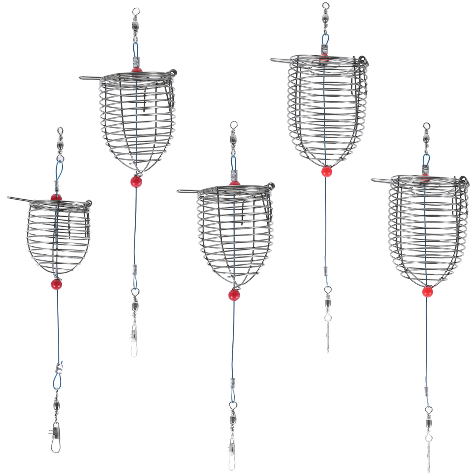 

5pcs Stainless Steel Fishing Bait Cage Lure Cage Bait Fishing Trap Basket Feeder Holder Fishing Tackle(Red,Small)