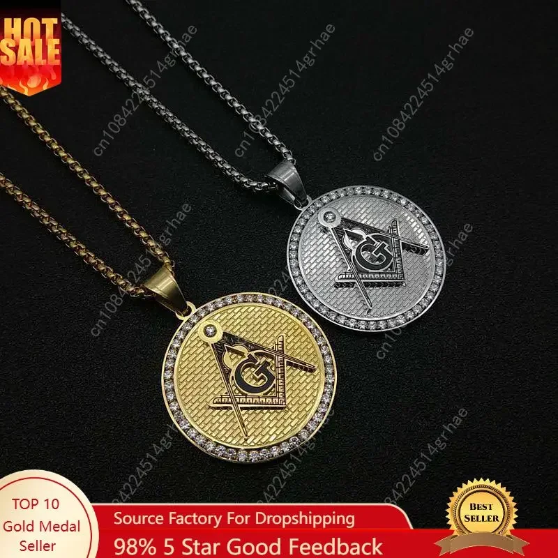 

HIP Hop Gold Silve Color stainless steel Freemason Masonic Necklaces Bling Compass G Pendants AAA CZ Jewelry Gift For Men Women