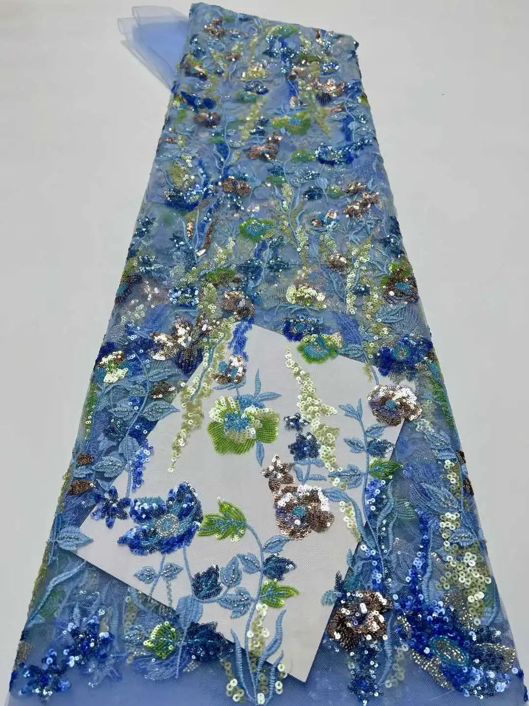 

Luxury French Embroidery Beaded Sequins Lace Fabric for Wedding Dress African Nigerian Style Sewing Material 5 Yards