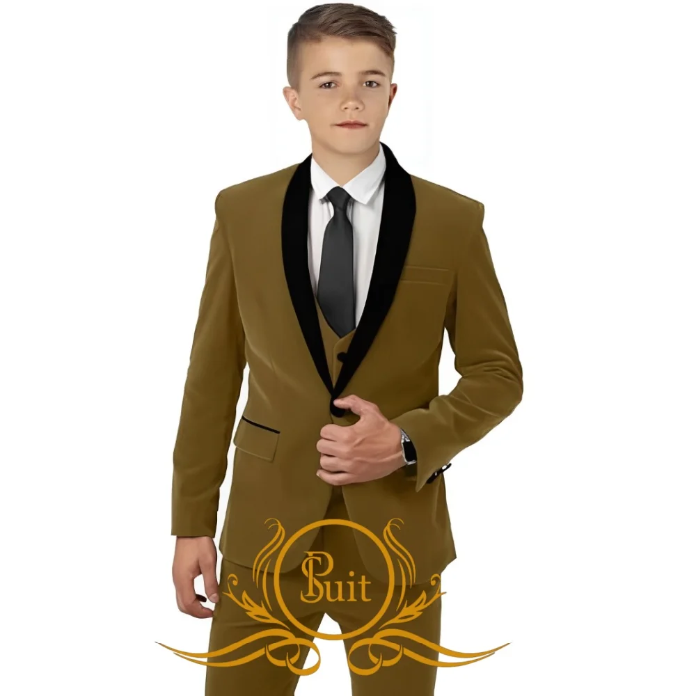 

Velvet Boy's Suit 3 Piece Slim Fit Suits Set Formal Jacket Vest Pants Wedding Dinner Party Kids Tuxedo