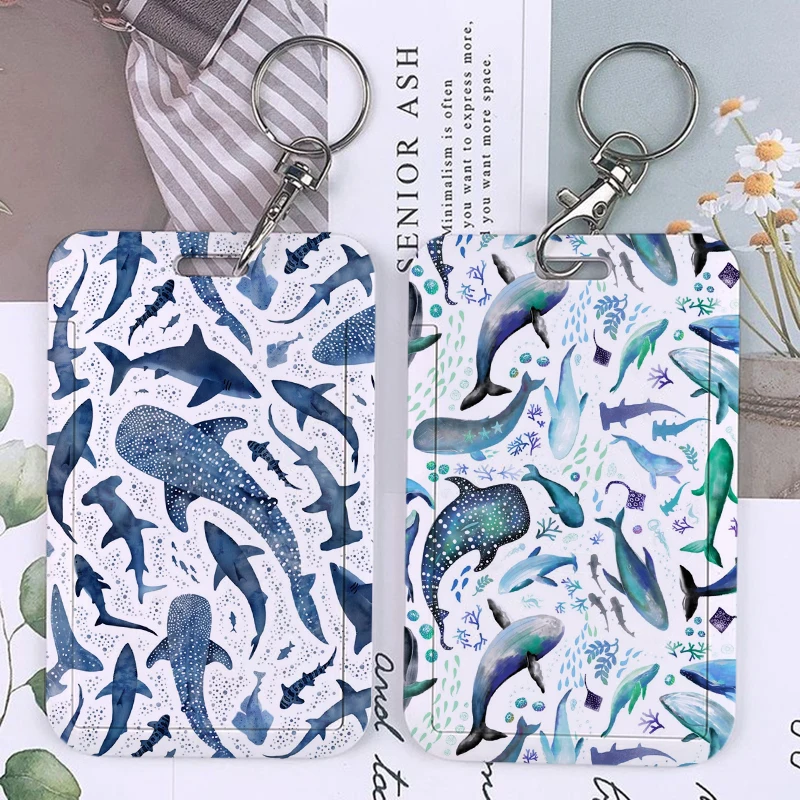 Cute Cartoon Whale Keychains Holders Bank Bus ID Credit Cards Key Ring Chains