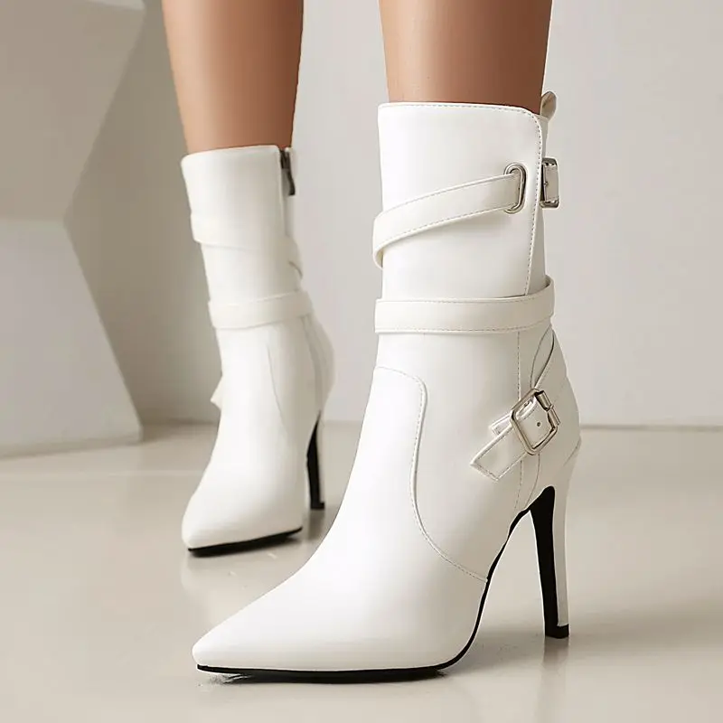 

ORCHALISA Fashion Women Mid Calf Boots Pointed Toe Stiletto 10cm Big Size 46 47 48 Sexy Party Booties
