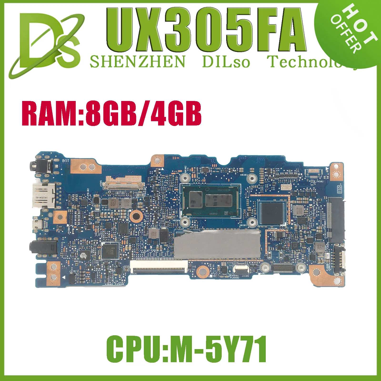 

KEFU UX305FA Mainboard For ASUS UX305FA UX305 UX305F Laptop Motherboard notebook 5Y71/5Y10C CPU 100% Test