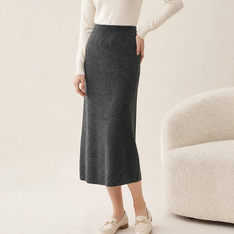 100% Wool Autumn Winter Knitted Straight Skirt Women's Basics Commuting 2026 New Commuting Temperament Slim A-line Skirt
