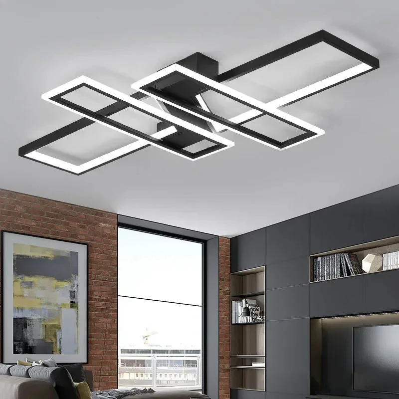 Plafonnier LED noir avec télécommande, design moderne, éclairage d'intérieur, luminaire décoratif de plafond, idéal pour un salon, une chambre à coucher ou une cuisine