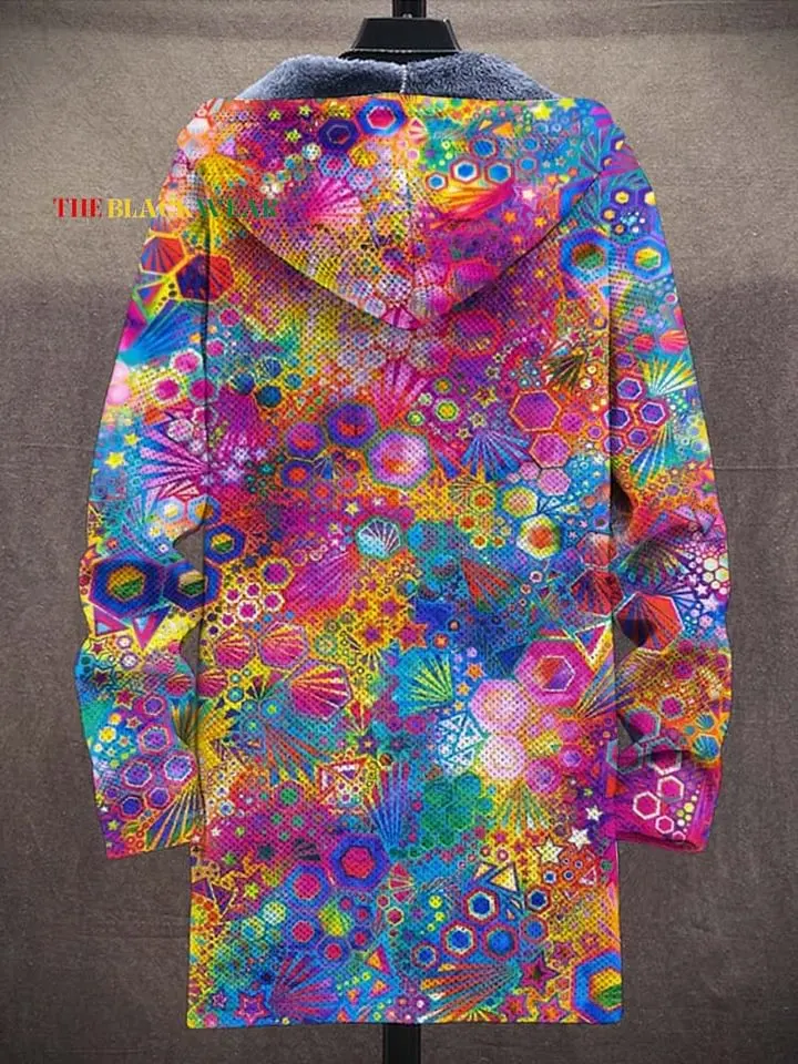 Men's Vintage Art Colour Rendering Unisex Plush Thick Long-Sleeved Sweater Cardigan Coat Men's Thick Warm Jacket