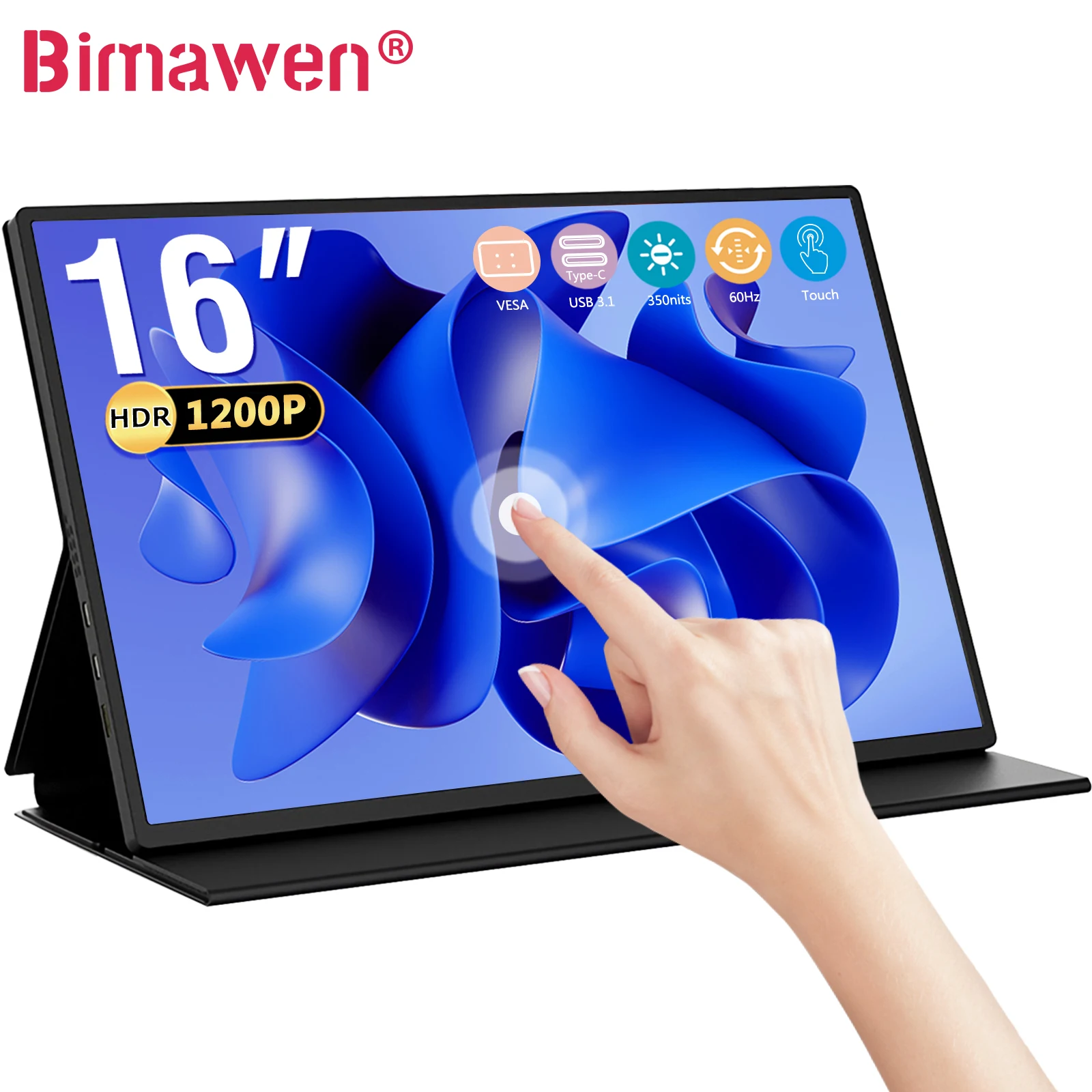 

Bimawen 16Inch 1200P Touchscreen Portable Monitor 100%Adobe RGB HDR Display Game IPS Screen For Laptop Mac Phone Xbox PS5 Switch