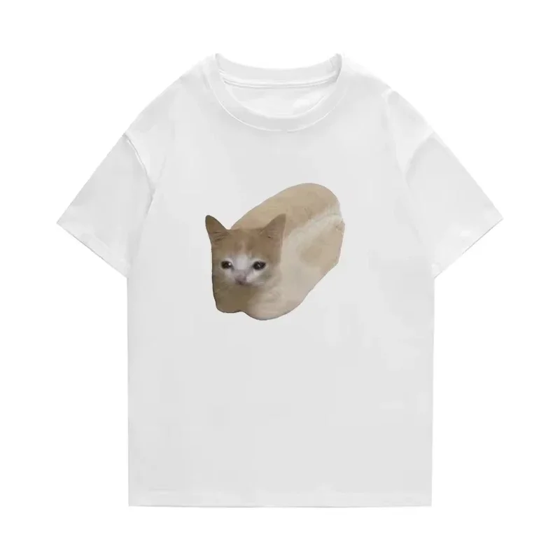 Sporty Fun T-Shirt Oversized Summer Men Cat Bread Print T Shirt Leisure Hip Hop Short Sleeve Tops Tees