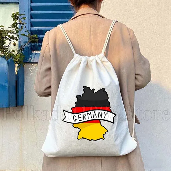 ميونيخ برلين ألمانيا ألمانيا العلم خريطة هدايا مخصصة قماش الرباط حقيبة كرة القدم على ظهره الصالة الرياضية Sackpack حقيبة سلسلة القطن