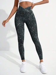 Women Gym Crossover Waist Leggings Butt Lifting Fitness Athletic Workout Yoga Pants Outdoor Sports Tights