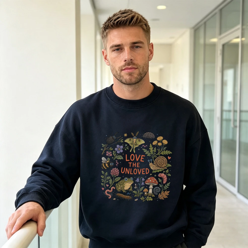 Love The Unloved Insects Men Eco Nature Graphic Pullover Frog Snail Butterfly Sweater Outdoor Hiking Wear Hoodie