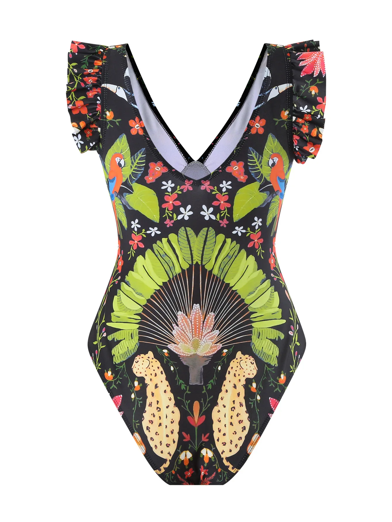Traje de baño de verano de una pieza, ropa de mujer, traje de baño para mujer, vestido de estilo playero con estampado floral y cuello en V