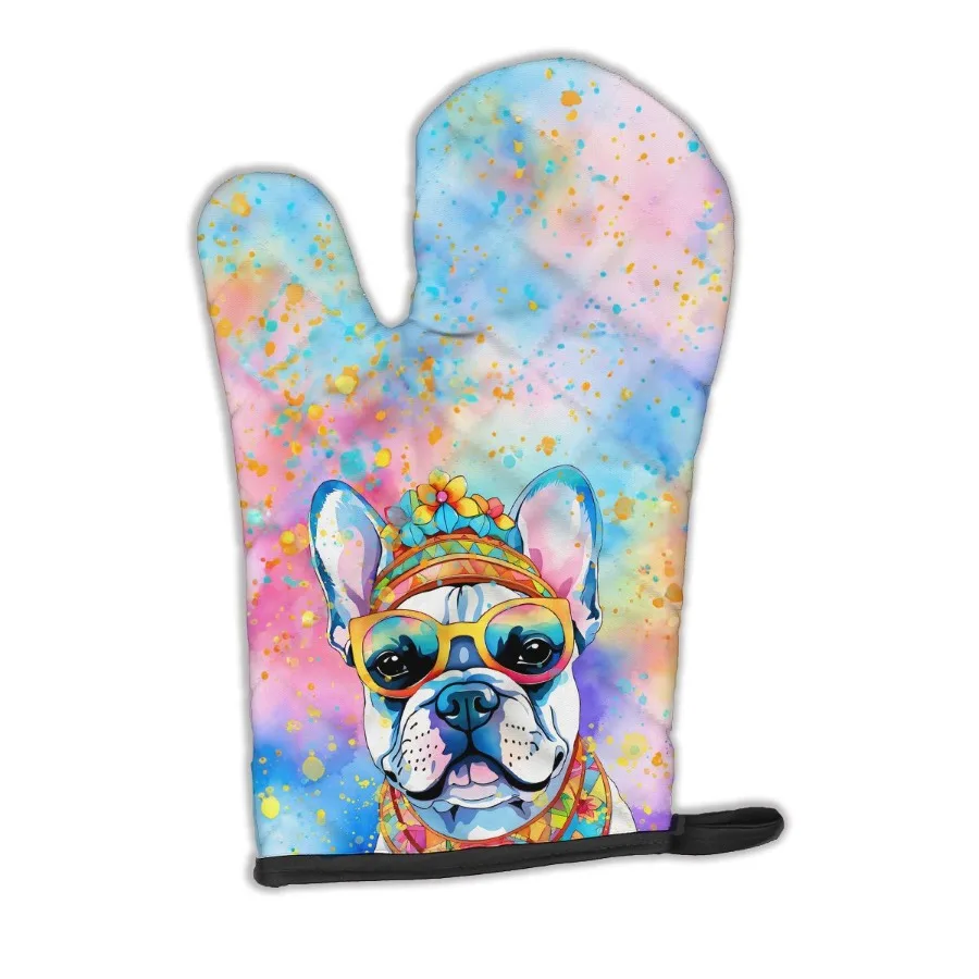 

French Bulldog Hippie Dawg Oven Mitt Heat Resistant Thick Oven Mitt for Hot Pans and Oven Kitchen Mitt Protect Hands Cooking Ba