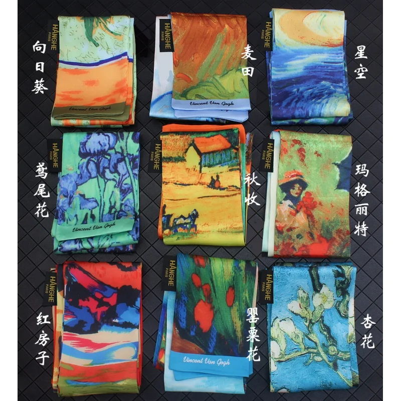 

120 см * 9 см Ранняя осень новый Винсент Ван Гог серия масляной живописи твиловый шелковый шарф тесемка, шарф ленточный шарф