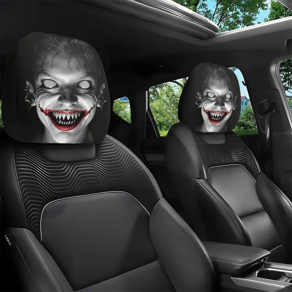 2pcs Evil Clown Cracked Print  Headrest Covers, All-Season Use Soft Comfortable Fabric Durable Easy Fit Installation Halloween