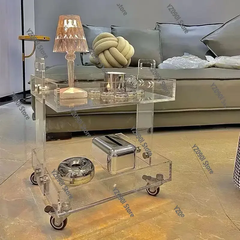 Transparent Acrylic Storage Trolley, 2-Layer Movable Side Table with Universal Wheels for Home Use