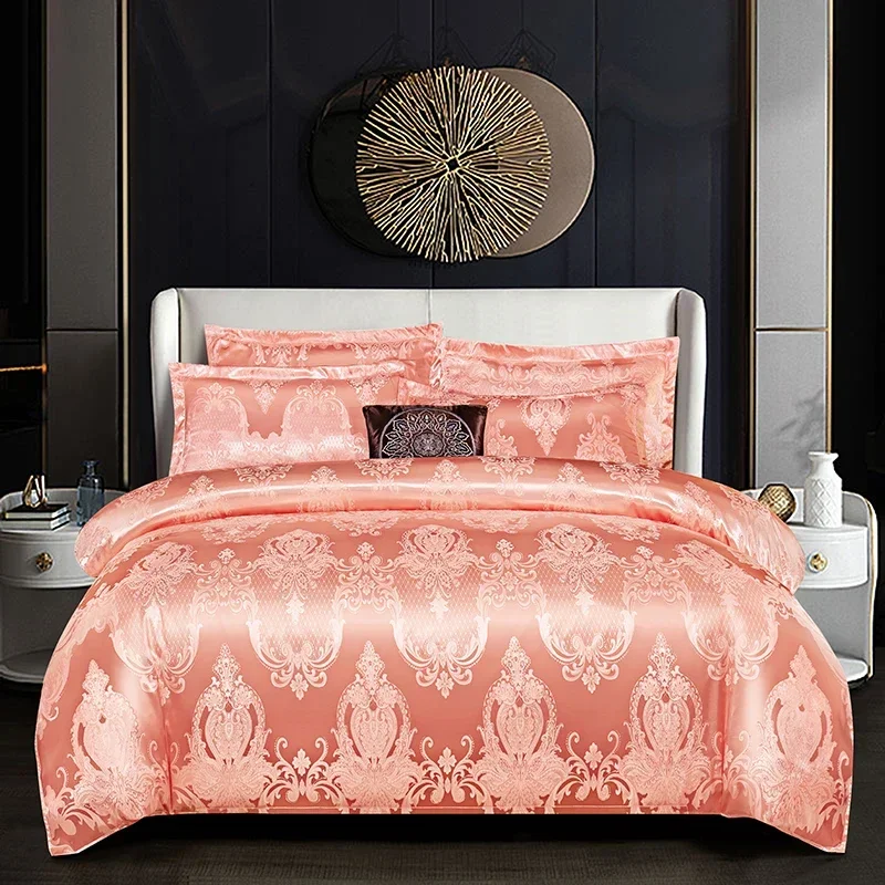 Nordic Satin Stitch Jacquard Comforter Cover Luxury Queen Full Size Double Single Quilt Cover Pink Bedding （No Pillowcase Sheet）