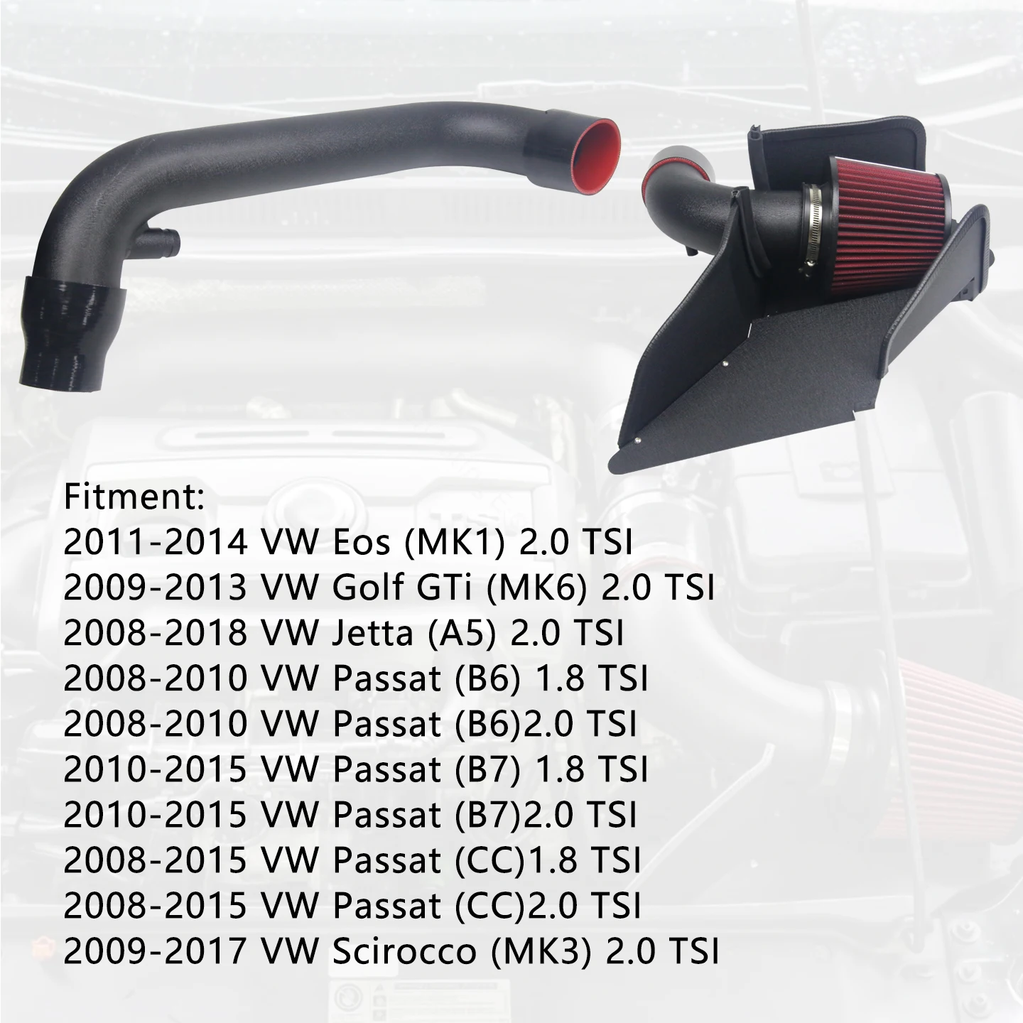 

High Flow Cold Air Intake Pipe Kit with Filter for VW Golf V VI Passat Jetta CC Beetle Caddy Eos Scirocco Sharan Tiguan Touran