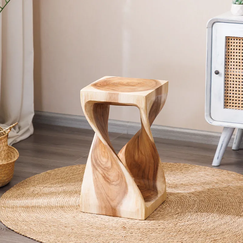 Solid Wood Stump Stool, Creative Log Side Table Plant Stand for Home Decor