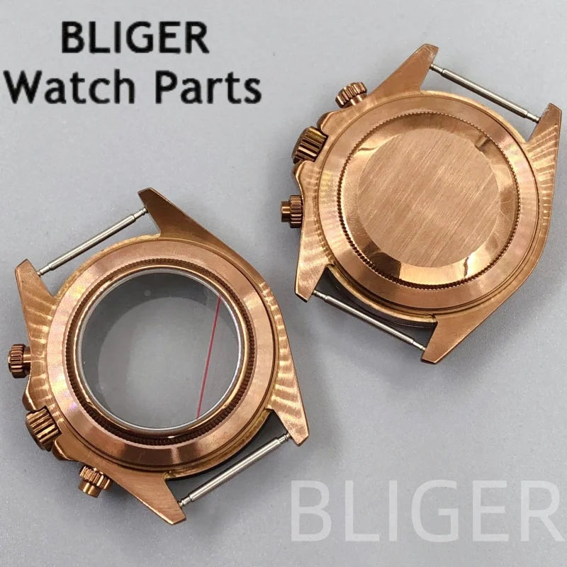 BLIGER 39.3mm VK63 Retor Quartz Watch Case Men's Bronze Brass Vintage Watch Case Strap Fit VK63 Movement Men's Watch Accessories
