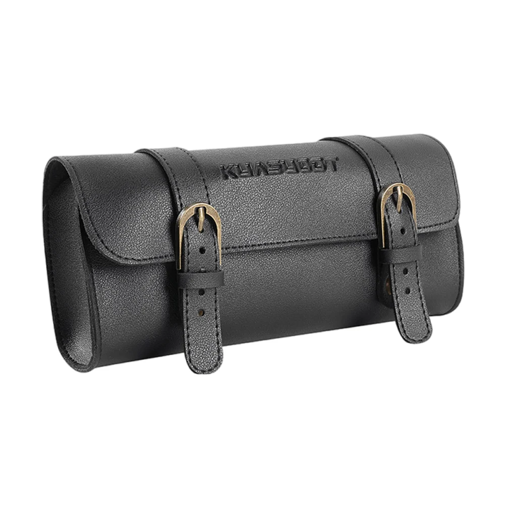 Motorcycle Saddle Storage Bag Leather Retro Bicycle Tail Bag Large Capacity Bicycle Front Fork Tail Tool Bag for Outdoot Cycling