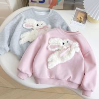 Girls Long Sleeved Sportswear 3-10 Years Old Children Cartoon 3D Plush Rabbit Hoodie Autumn Little Girl Cute Round Neck Top