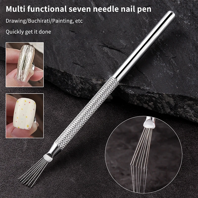 Multifunctional Nail Art Line Painting 7 Pin Pen Bendable Stainless Steel Handle Nail UV Gel Brushes Drawing Manicure Tools