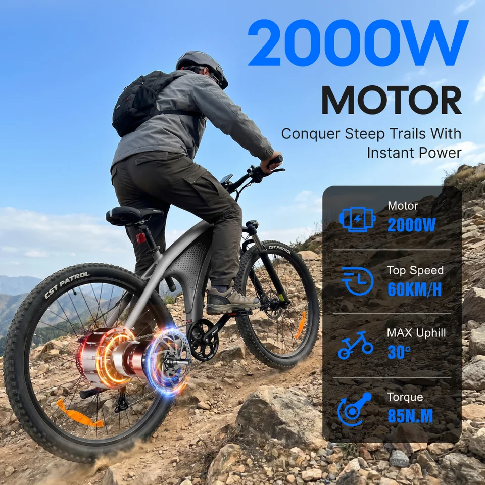 HX Q5 Ebike 2000W Torque Sensor Adults Electric Bike 85Nm 57KM/H Electric Bicycle 27.5“ Removable Battery Electric Mountain Bike image 9