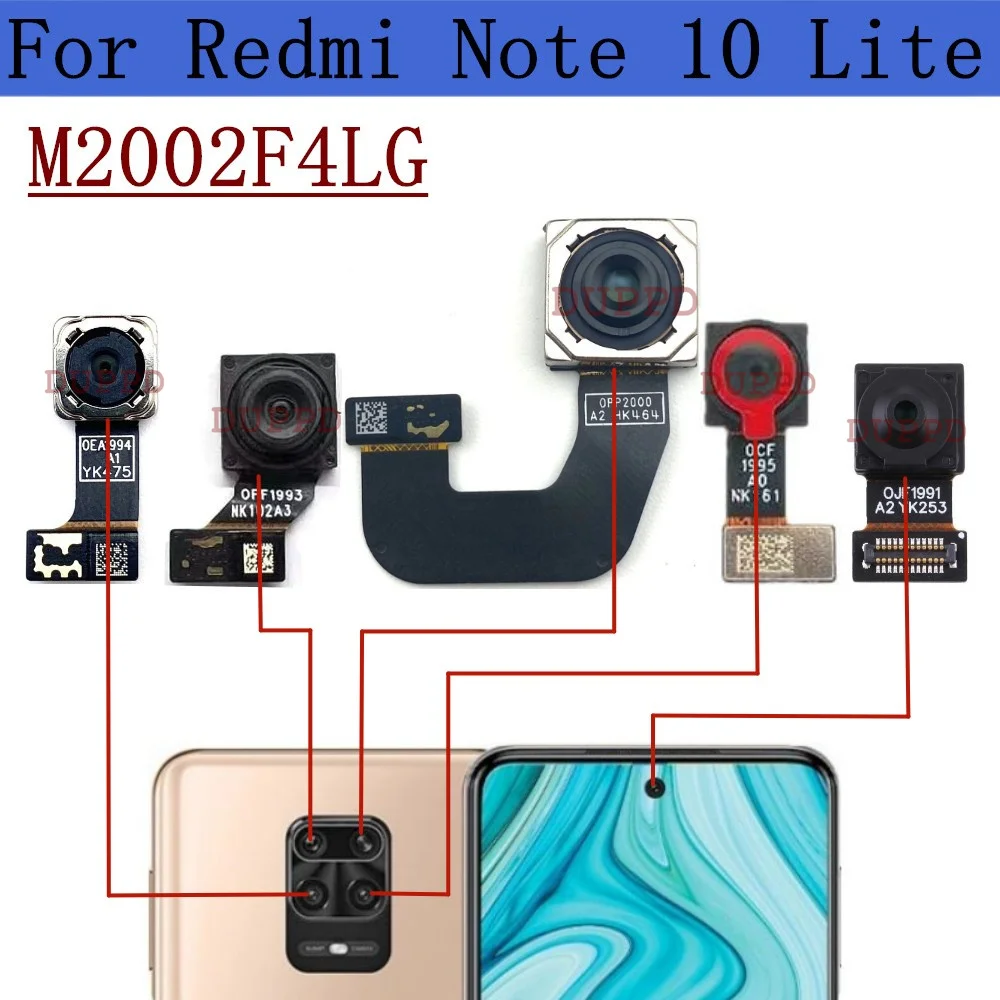 Rear Camera For Xiaomi Redmi Note 10 Lite M2002F4LG Front Selfie Facing Back Wide Main Macro Depth Cameras Flex Parts