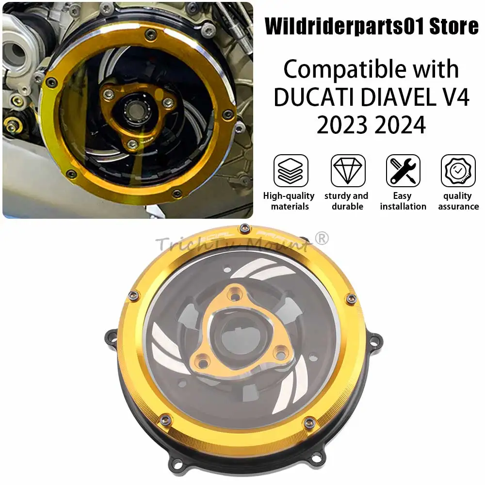 

1 Piece Clear Clutch Cover Accessory Black Base Gold Ring For DUCATI SUPERBIKE PANIGALE V4 2018 2019 2020 2021 2022 2023 2024+