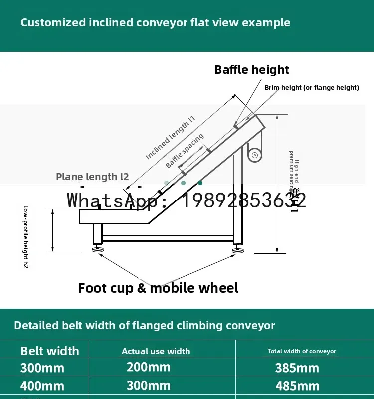 O7-Small Food-Grade Climbing Conveyor Belt Mobile Belt Skirted Feeding Elevator Injection Molding Machine Connector