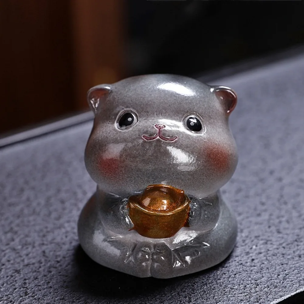 Cute Mascot Colorable Tea Pet Figurines Tea Ceremony Lucky Cat Table Decoration Change Color Handmade Desktops Animal Ornament