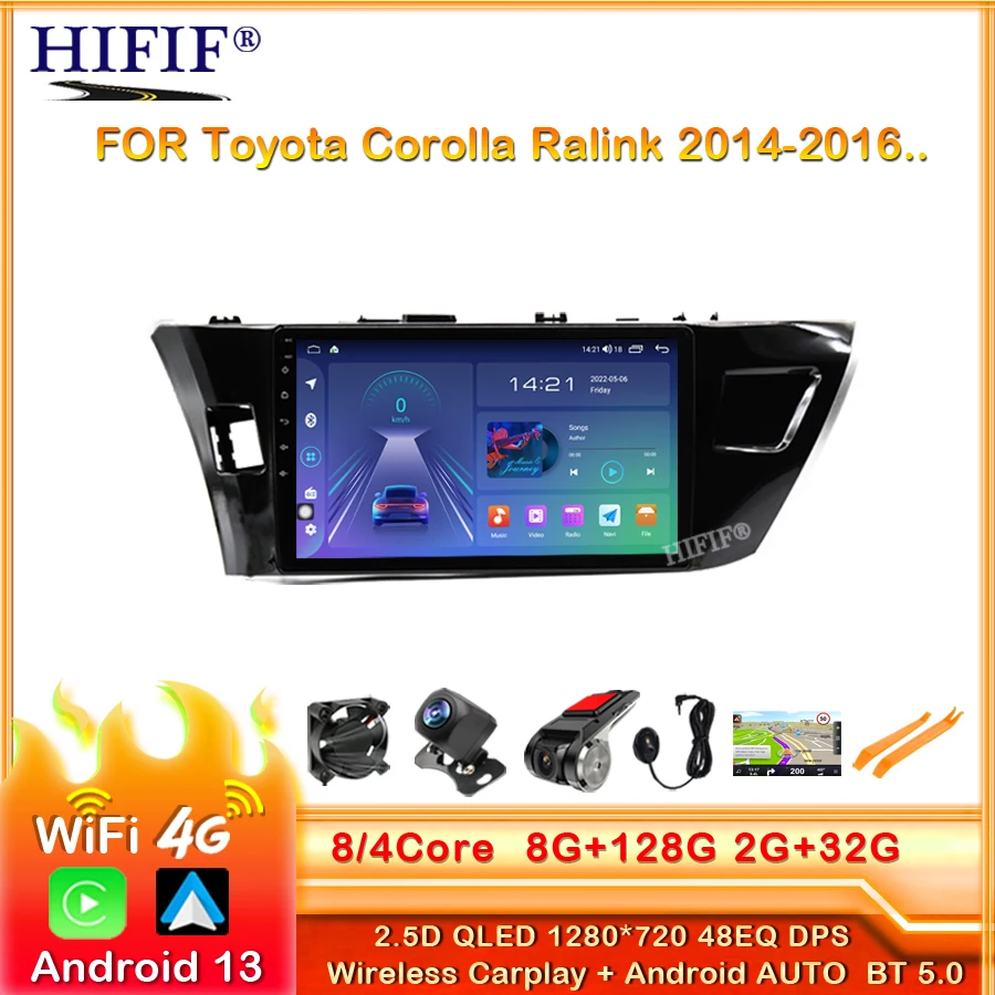 

Автомагнитола 2din, Android 13, 6G + 128G, мультимедийный видеоплеер для Toyota Corolla Ralink 2014-2016, головное устройство с GPS-навигацией и стереозвуком