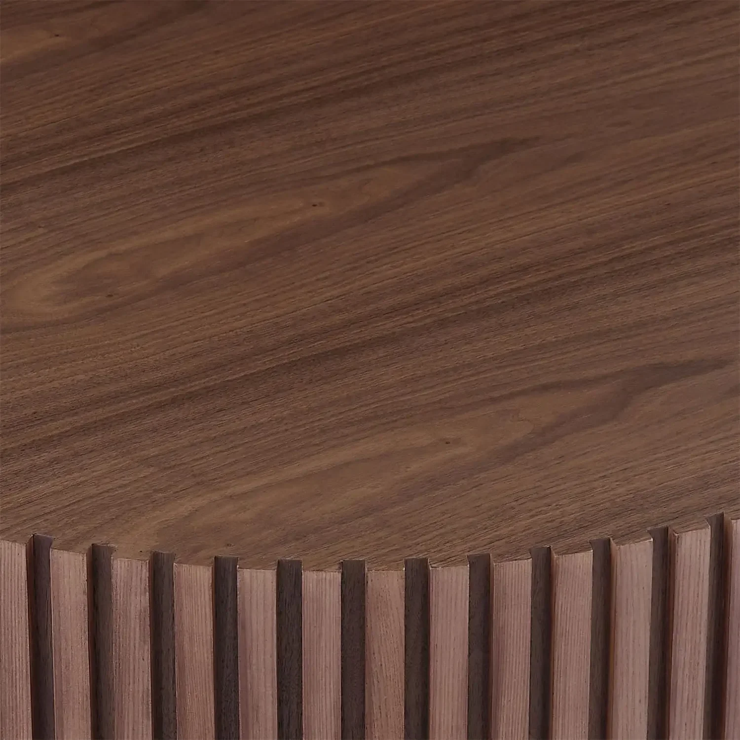 [Free Shipping!Hot Deal!]31.49'' Walnut Coffee Table Round Wood Modern Solid  Veneer Handcrafted Relief Tea  with Sturd