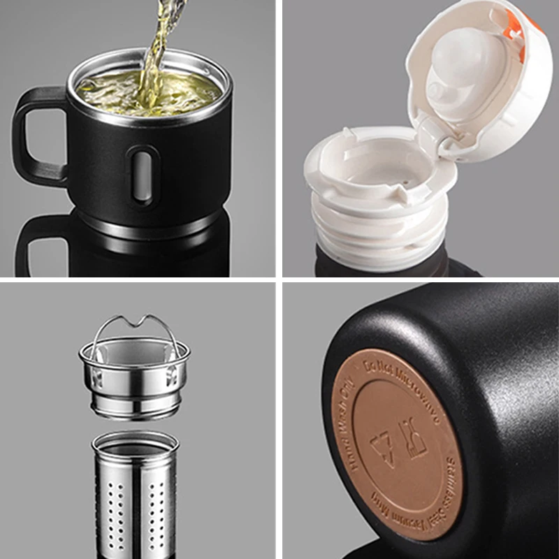 Stainless Steel Thermos Bottle Outdoor Thermos Kettle Water Bottle with Tea Filter Portable Tea Cup Luxury Business Water Cup