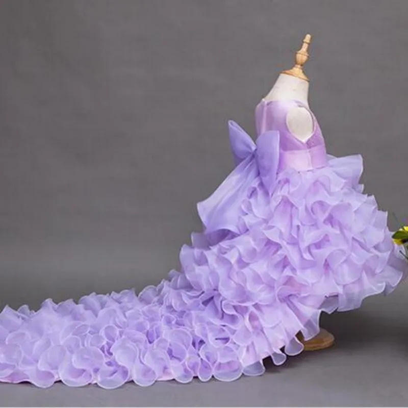 

3-14 Years Flower Girl Wedding Birthday Party Vestidos Trailing Tulle Princess Girls Lace Children Wedding Baptism Clothing