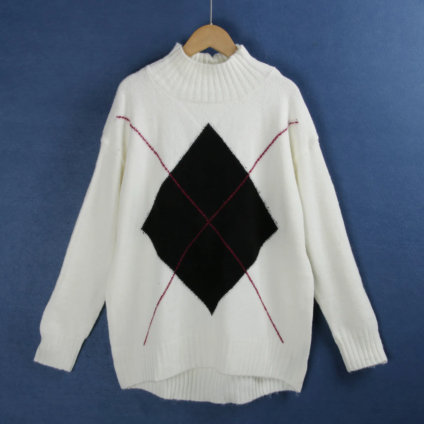 

Warmth Knitted Sweater Diamond Pattern f High Collar Long Sve Women's Casual Sle plus Size Inner Wear for Autumn Winter