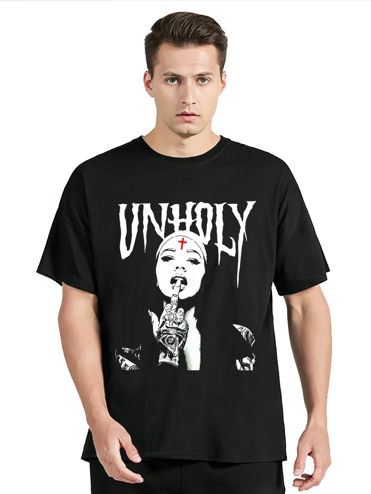 Horror Unholy Nun T-Shirt Men Plus Size Casual Tees Streetwear O-Neck Tshirt Fashion Summer Streetwear Tops Cotton T Shirt