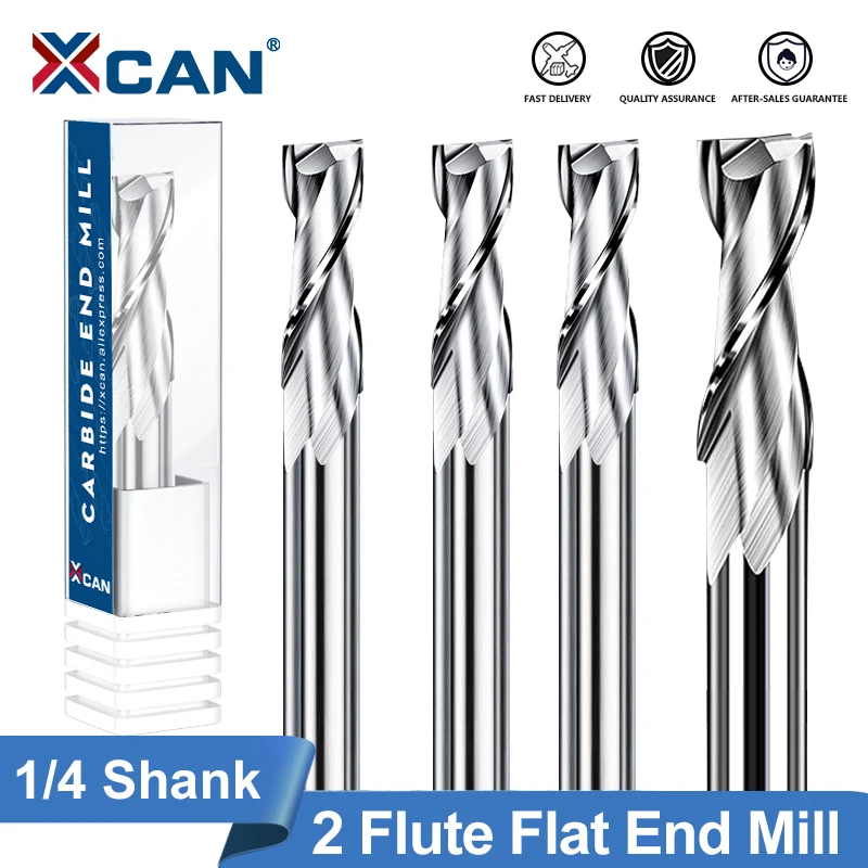 XCAN 2 Flute End Mill Up Cut Router Bit  1/4 Shank Tungsten Carbide Engraving Bit CNC Milling Tool for PVC MDF Milling Cutter