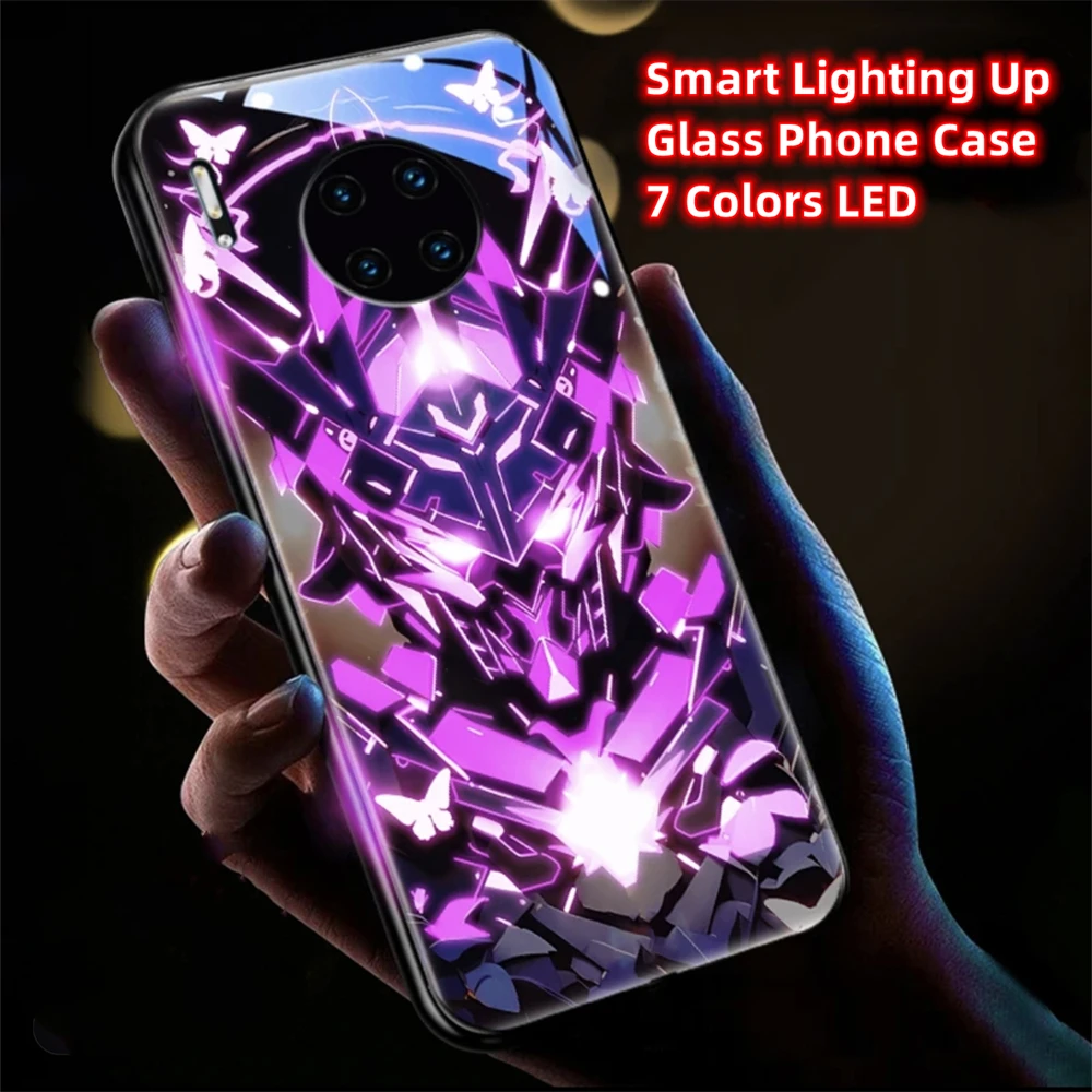 Trend Moon Armor Pattern Smart LED Light Glow Tempered Glass Phone Case For Samsung S26 S25 S24 S23 S22 S21 S20 Plus Ultra