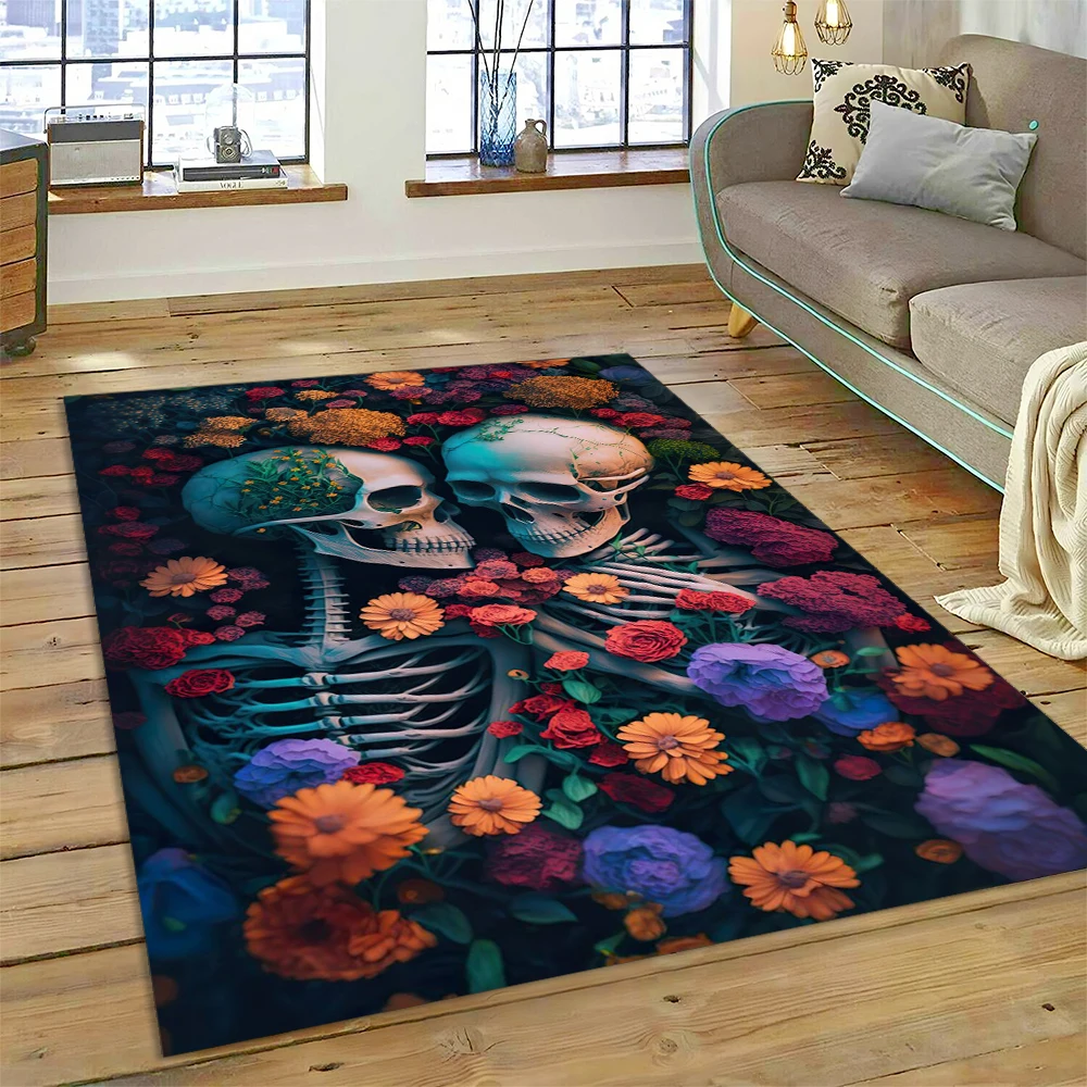 

Horrible Skull Flower Gothic Cartoon Carpet Rug for Home Living Room Bedroom Sofa Doormat Decor,Kids Area Rug Non-slip Floor Mat