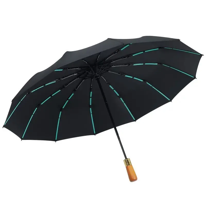 72 Bones Fully Automatic Umbrella for Men\'s Large Foldable Black High-end Business Wooden Handle Umbrella