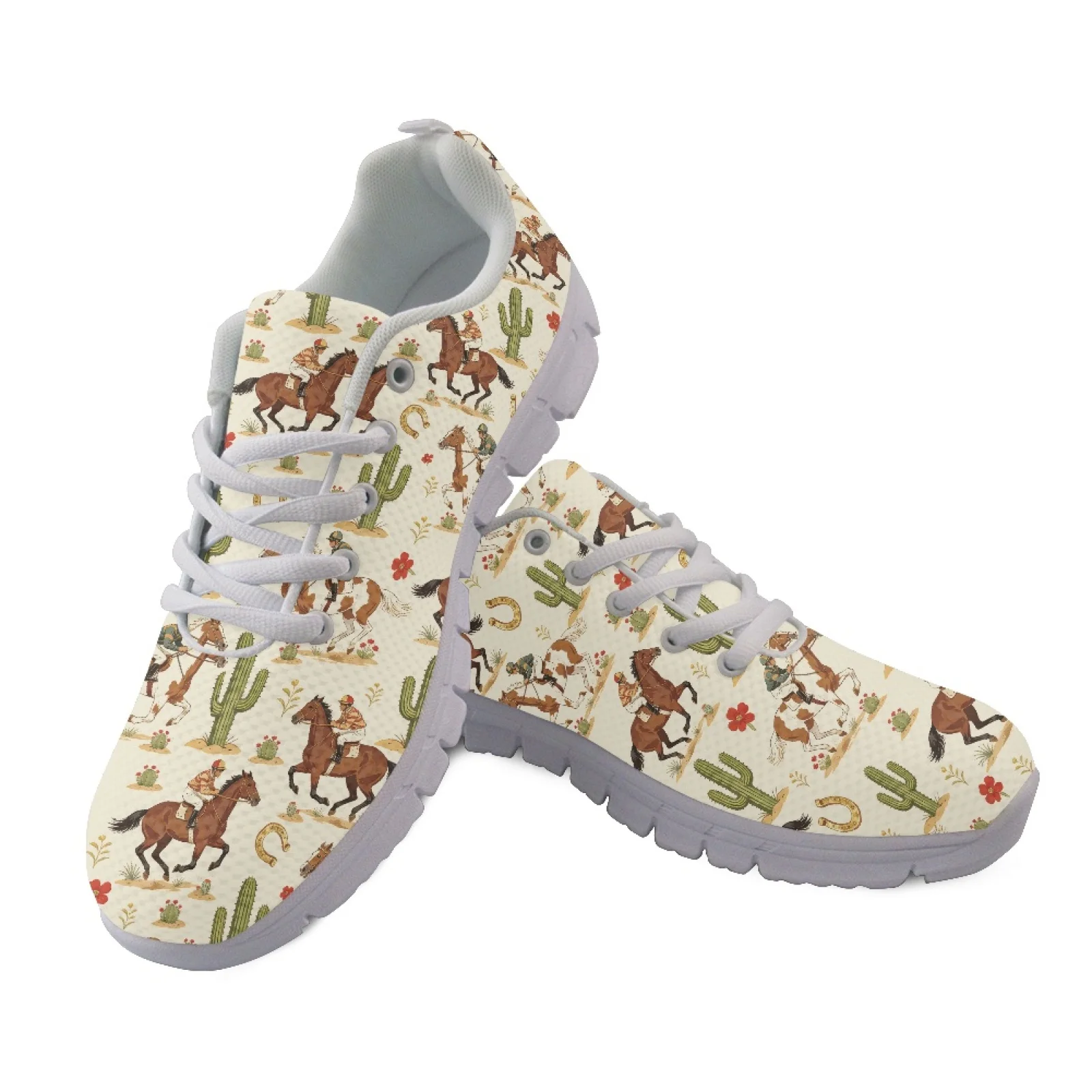 Coloranimal Desert Horse Cactus Low Top Running Shoes Women Running Shoes Fitness Shoes for Womens Ladies