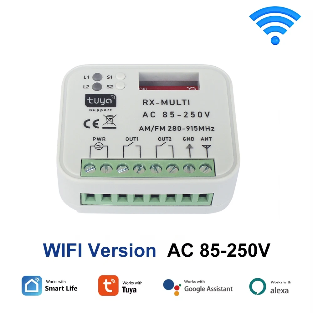 RX-MULTI-receptor inteligente de puerta Tuya, controlador de puerta de garaje, código fijo, 300 MHz, 915mhz, abridor, interruptor de 12V y 433 V, 433,92-220 MHz