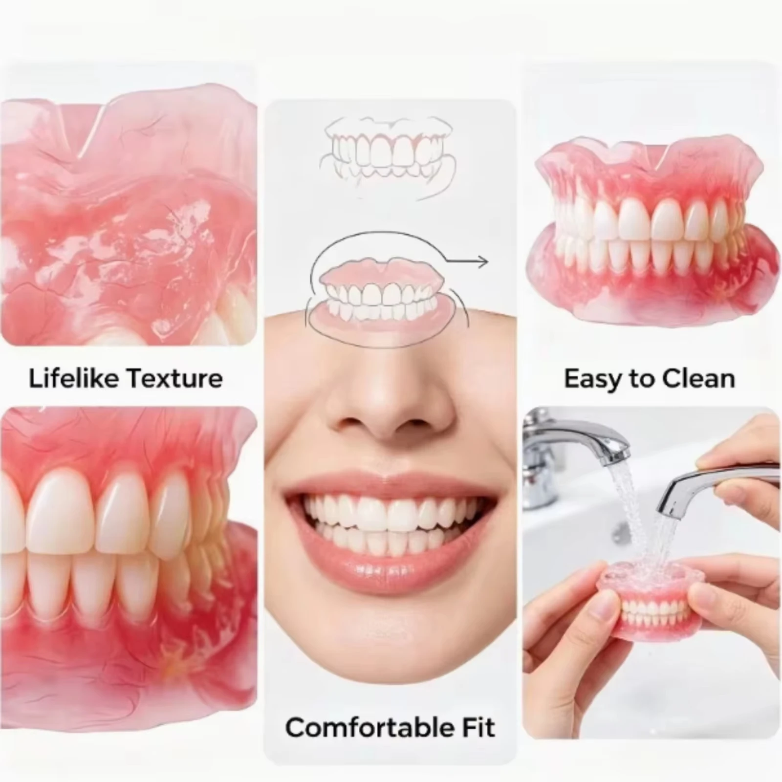 Adjustable Cosmetic Dentures Set 1 Pair Fake Teeth Easy Home Use Temporary Teeth for Men Women Daily Beauty Smile