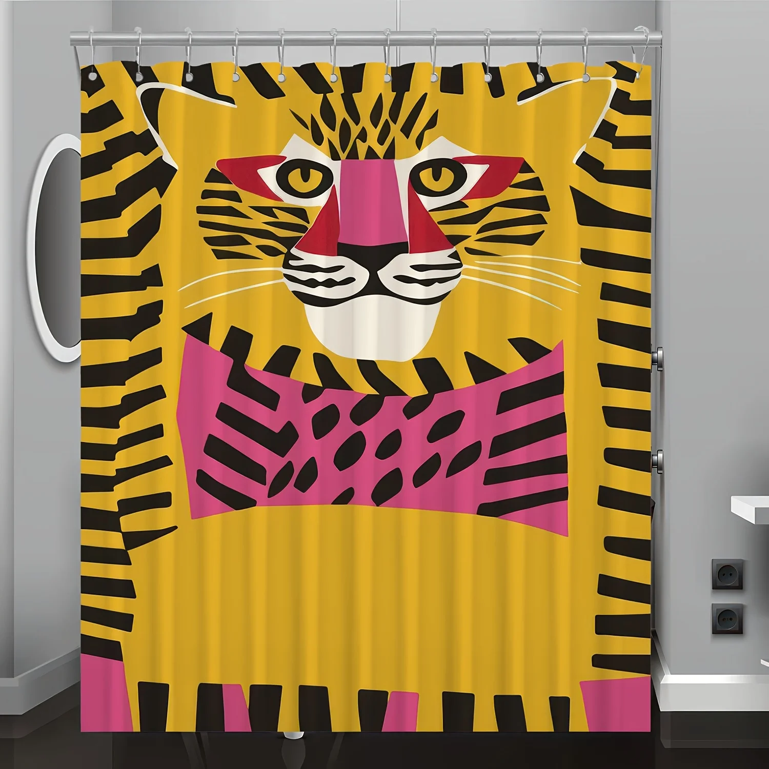 

1 шт. занавеска для душа с абстрактным тигровым принтом — яркие желтые и черные полосы, моющаяся полиэфирная ткань, можно стирать в машине, All-Seaso