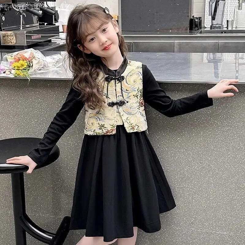 

Girls' summer dress set2026New Chinese-style two-piece set for girls, sweet princess dress for spring and autumn