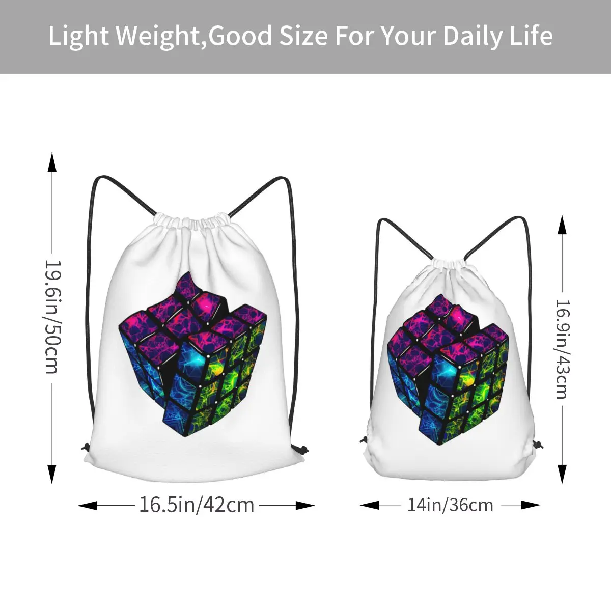 Pychedelic Cube Backpacks Multi-function Drawstring Bags Sports Bag Book Bags for Man Woman School