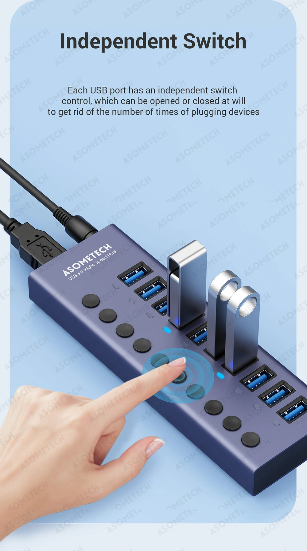 HUB USB 3.0 A 4 Porte Con Interruttori Individuali – Splitter Portatile Per PC, Laptop E Tablet, Plug-and-Play